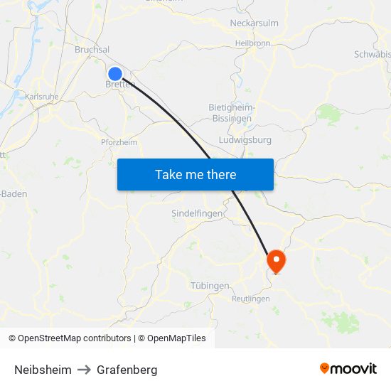 Neibsheim to Grafenberg map