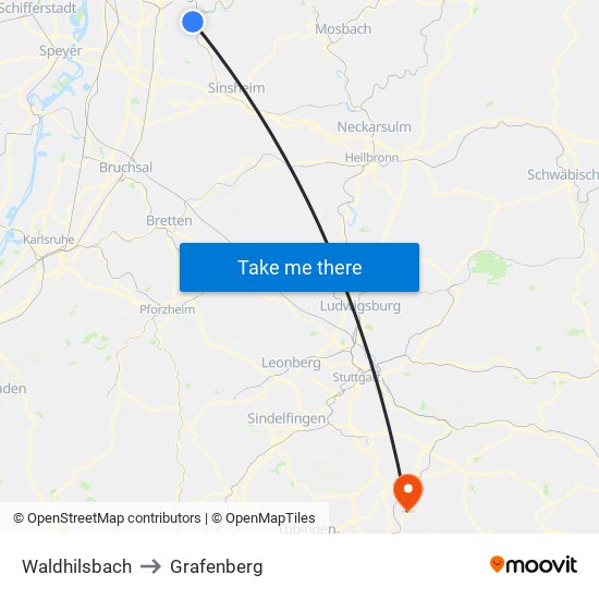 Waldhilsbach to Grafenberg map