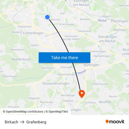 Birkach to Grafenberg map