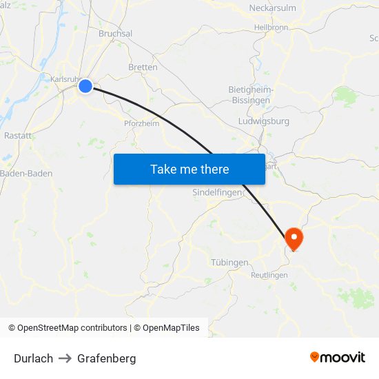 Durlach to Grafenberg map