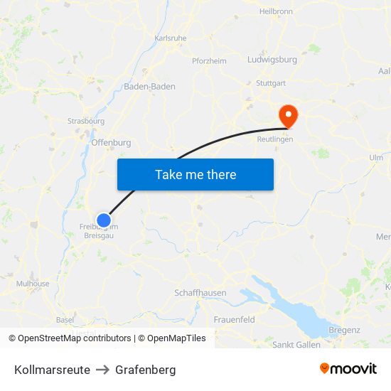 Kollmarsreute to Grafenberg map