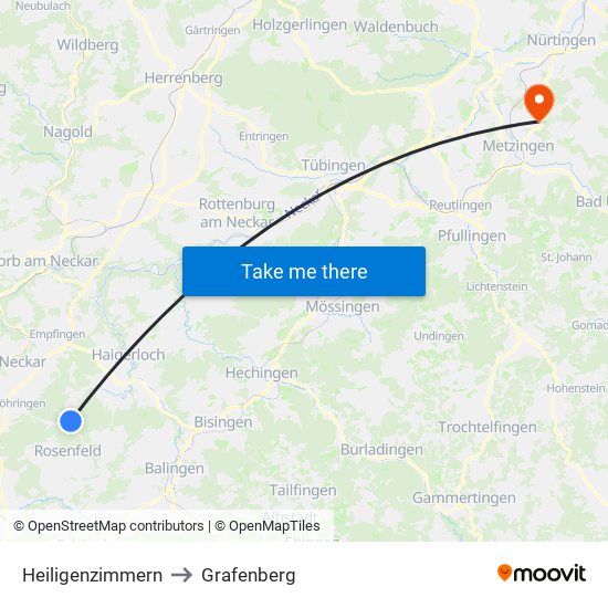 Heiligenzimmern to Grafenberg map