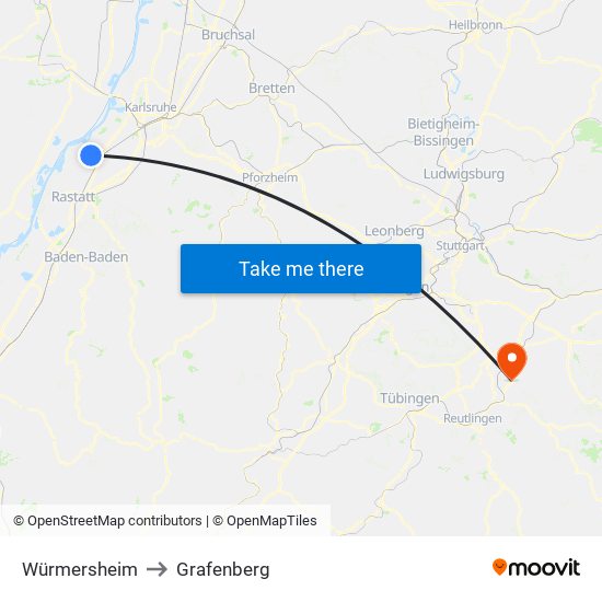 Würmersheim to Grafenberg map