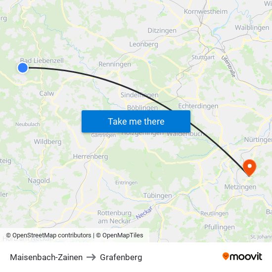 Maisenbach-Zainen to Grafenberg map