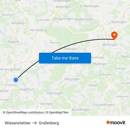 Wiesenstetten to Grafenberg map
