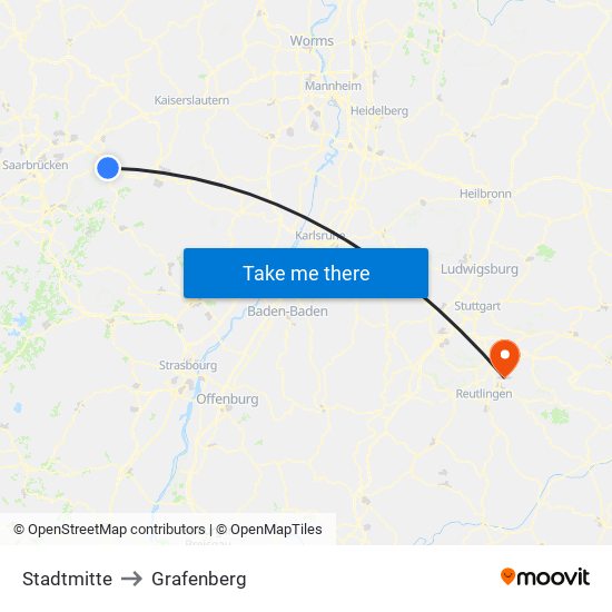 Stadtmitte to Grafenberg map