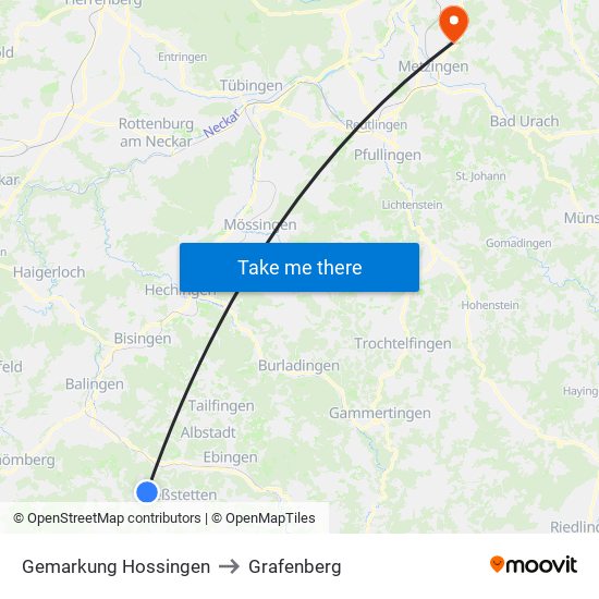 Gemarkung Hossingen to Grafenberg map