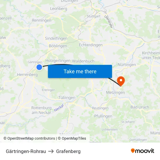 Gärtringen-Rohrau to Grafenberg map