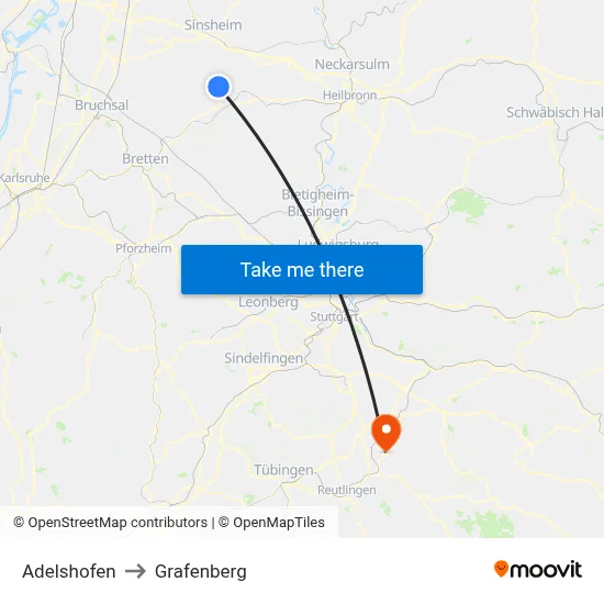 Adelshofen to Grafenberg map