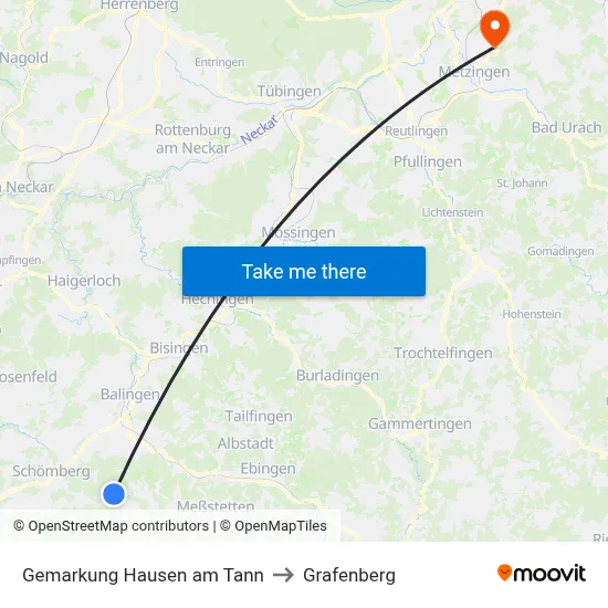 Gemarkung Hausen am Tann to Grafenberg map