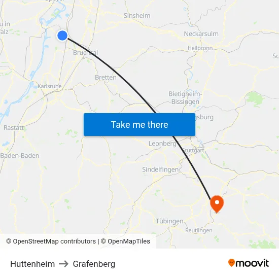 Huttenheim to Grafenberg map