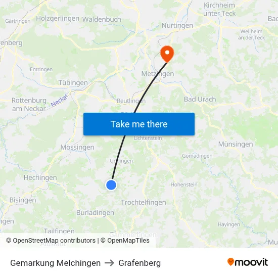 Gemarkung Melchingen to Grafenberg map
