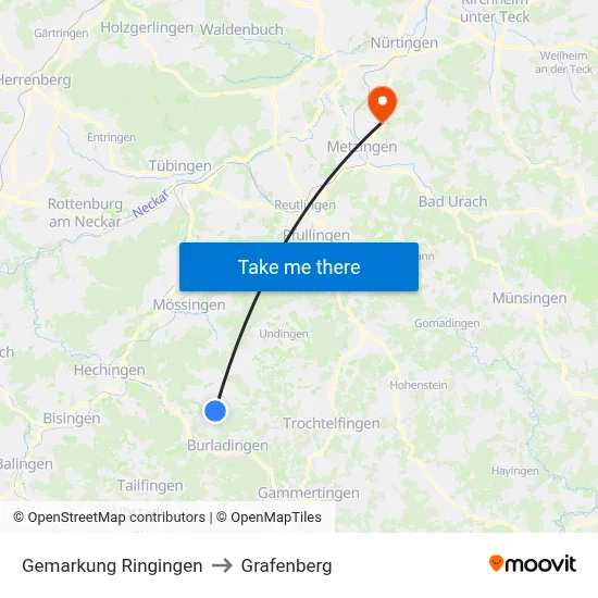 Gemarkung Ringingen to Grafenberg map