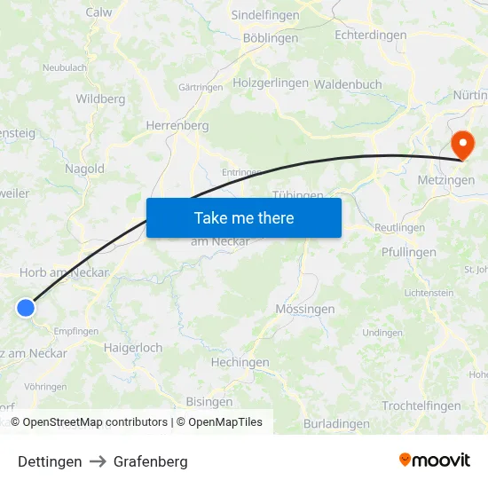 Dettingen to Grafenberg map