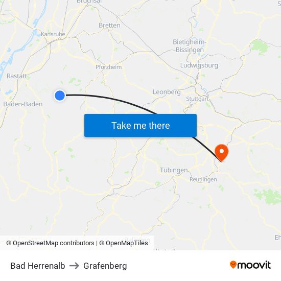 Bad Herrenalb to Grafenberg map