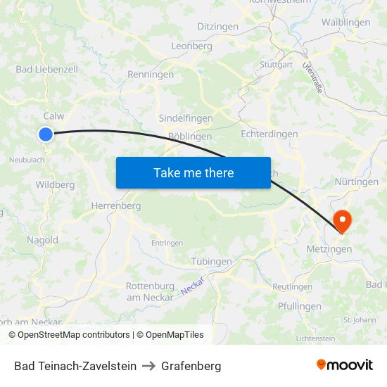 Bad Teinach-Zavelstein to Grafenberg map