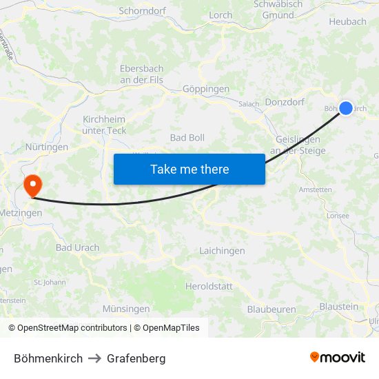 Böhmenkirch to Grafenberg map