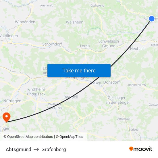 Abtsgmünd to Grafenberg map