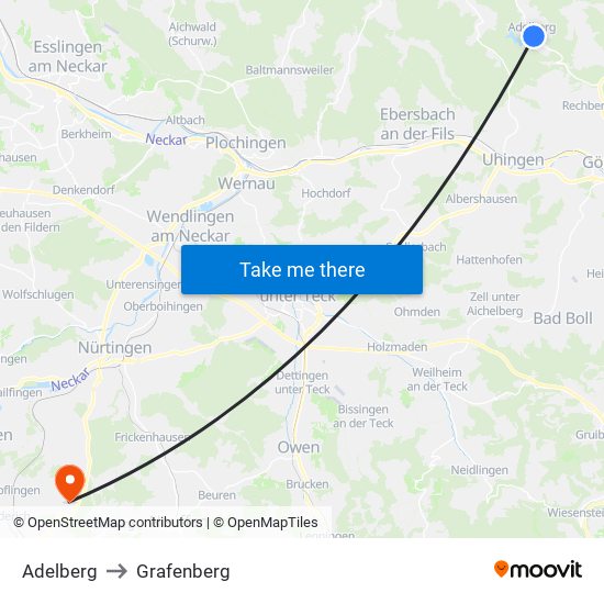 Adelberg to Grafenberg map