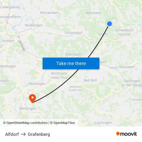 Alfdorf to Grafenberg map