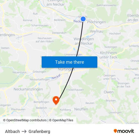 Altbach to Grafenberg map