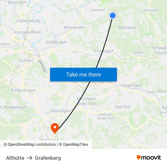 Althütte to Grafenberg map