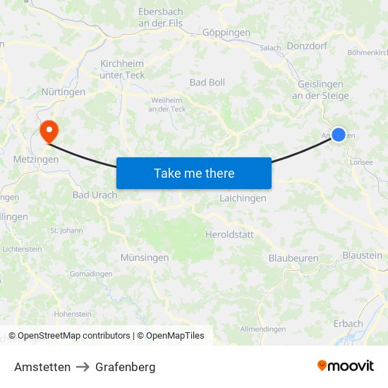 Amstetten to Grafenberg map