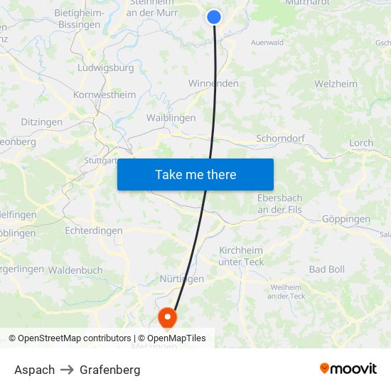 Aspach to Grafenberg map