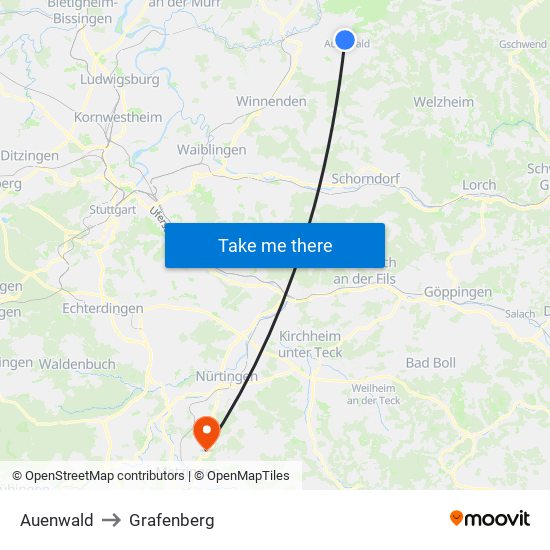 Auenwald to Grafenberg map