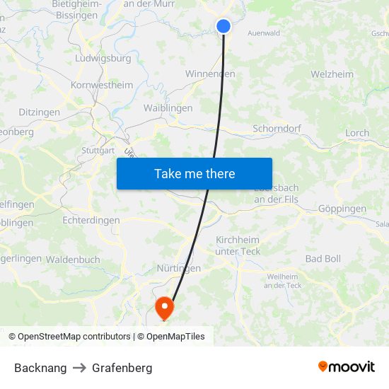 Backnang to Grafenberg map