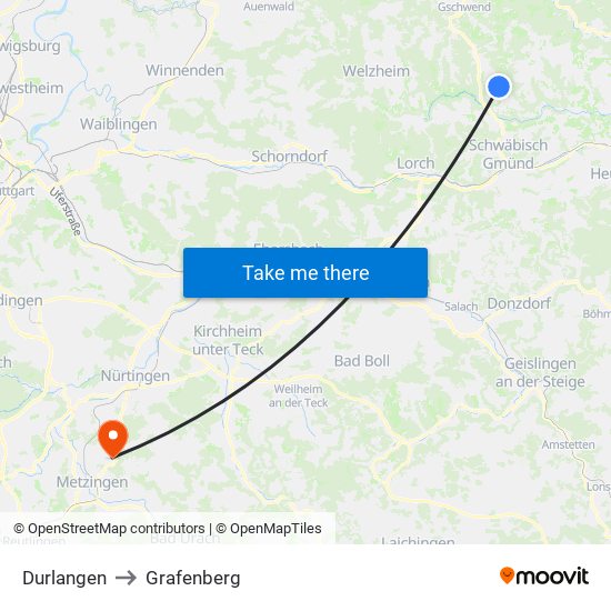 Durlangen to Grafenberg map