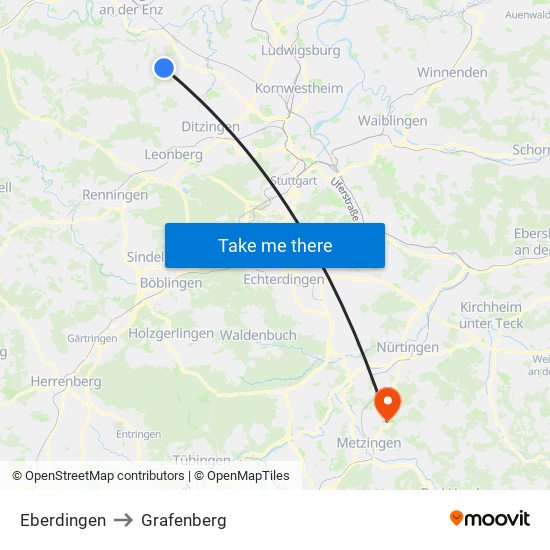 Eberdingen to Grafenberg map