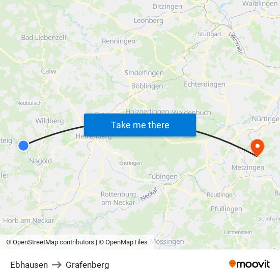 Ebhausen to Grafenberg map