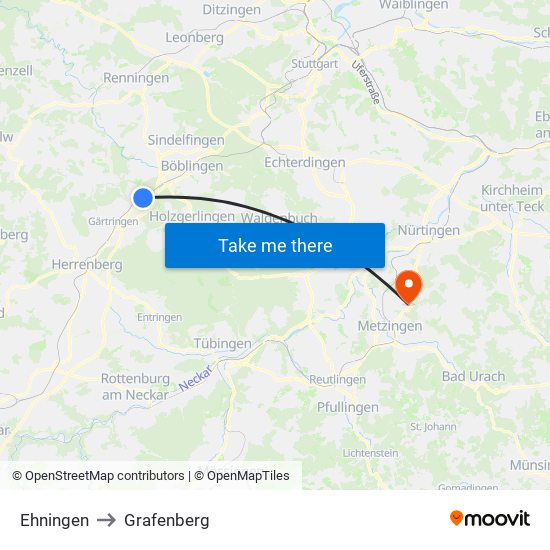 Ehningen to Grafenberg map