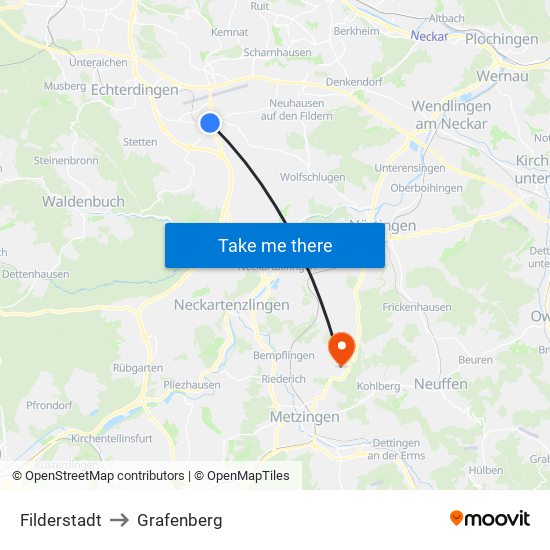 Filderstadt to Grafenberg map