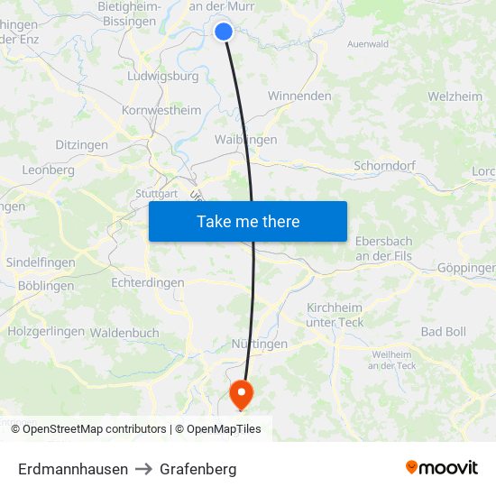 Erdmannhausen to Grafenberg map