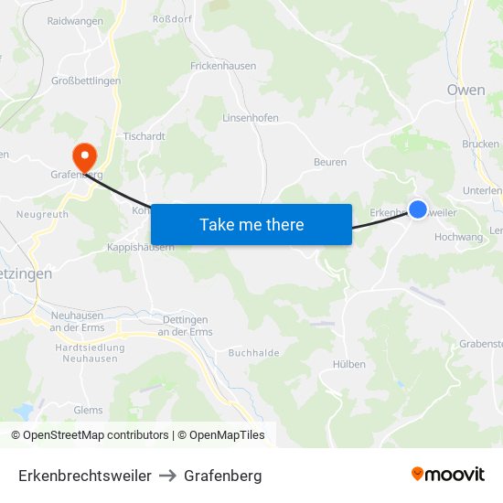 Erkenbrechtsweiler to Grafenberg map