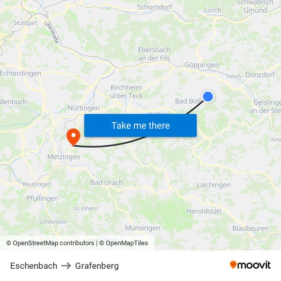 Eschenbach to Grafenberg map