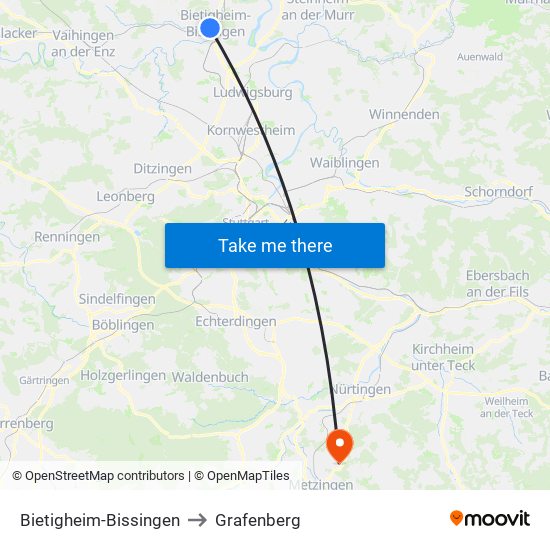 Bietigheim-Bissingen to Grafenberg map