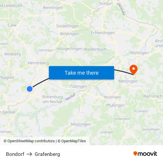 Bondorf to Grafenberg map