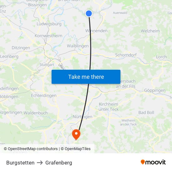 Burgstetten to Grafenberg map