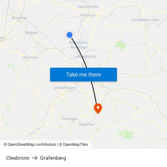 Cleebronn to Grafenberg map