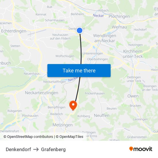 Denkendorf to Grafenberg map