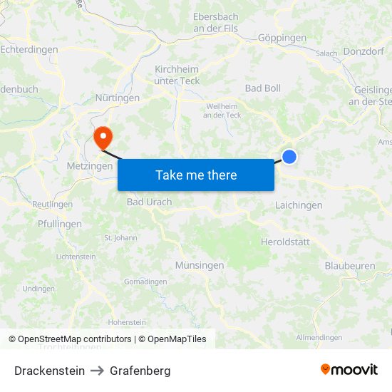 Drackenstein to Grafenberg map