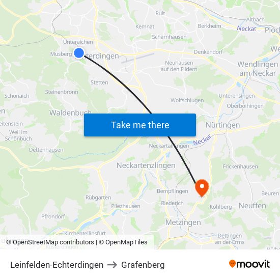 Leinfelden-Echterdingen to Grafenberg map