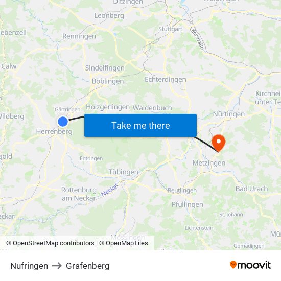 Nufringen to Grafenberg map