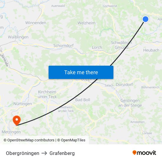 Obergröningen to Grafenberg map