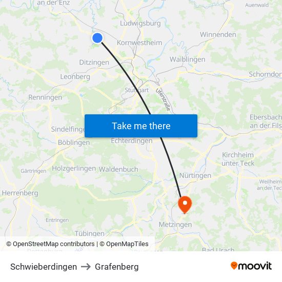 Schwieberdingen to Grafenberg map