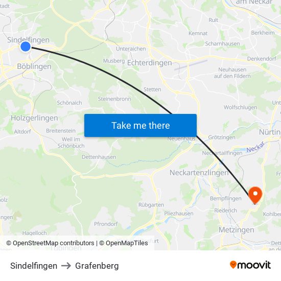 Sindelfingen to Grafenberg map