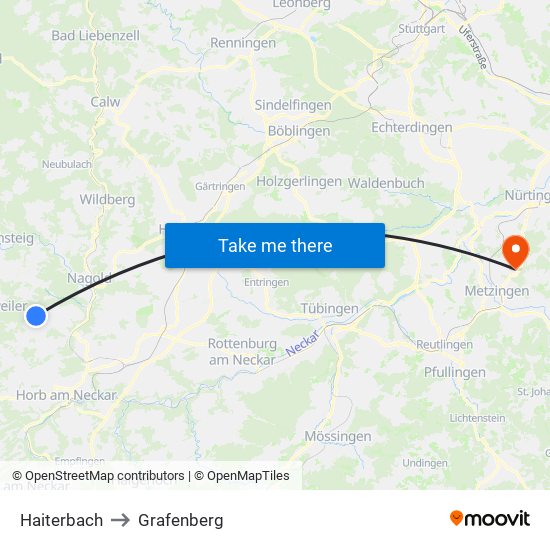 Haiterbach to Grafenberg map